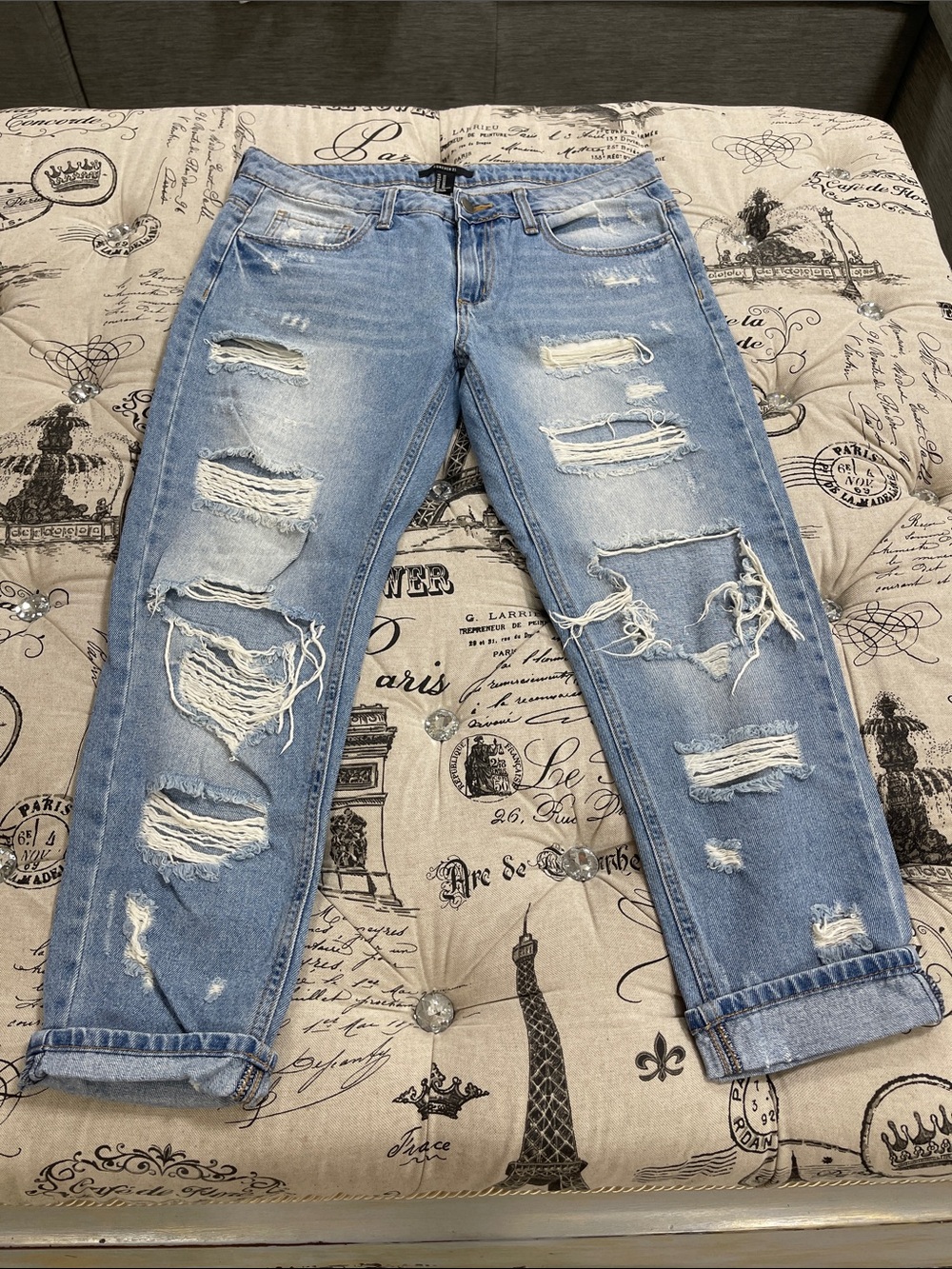 Forever 21 Light Blue Distressed Boyfriend Jeans